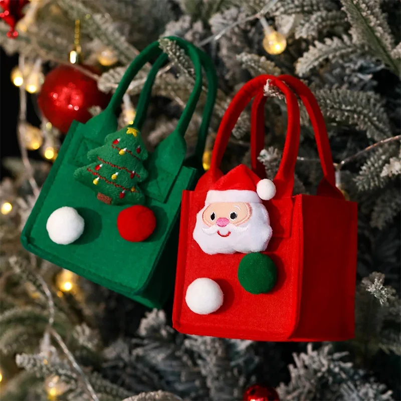 Felt Leather Wedding Favors christmas Gift Bag Portable  Candy Box Basket Mini RPET santa sack For Candies polyester