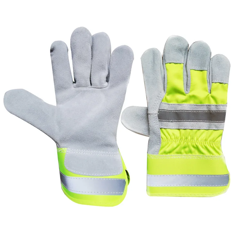Leather Night Operation Reflective Warning Gloves Anti Cutting Anti Stabbing Garden Work Gloves