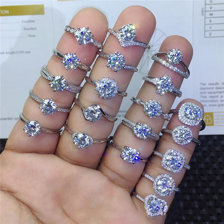 
Wedding Engagement Diamond Rings Jewelry Adjustable Moissanite 925 Sterling Silver Ring 