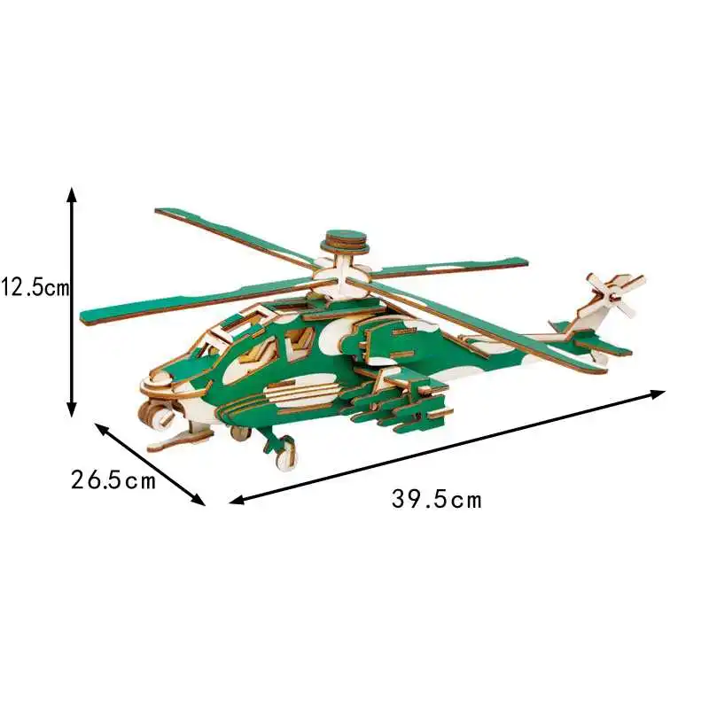 Hot selling factory OEM ODM 3D Wooden assembly weapon  Apache helicopter model toys wooden assembly airplane toy