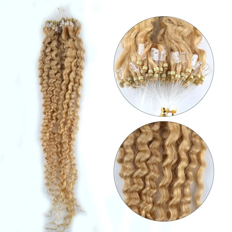 Micro Ring Links Human Hair Extensions Easy Loop Beads Remy Natural Brazilian Curly Chinese Hair 100% Real Human Hair