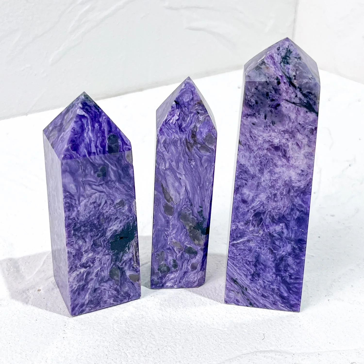High Quality Charoite Stone Crystal Point Natural Quartz Crystal Tower Carving Gemstone for Healing and Home Decor
