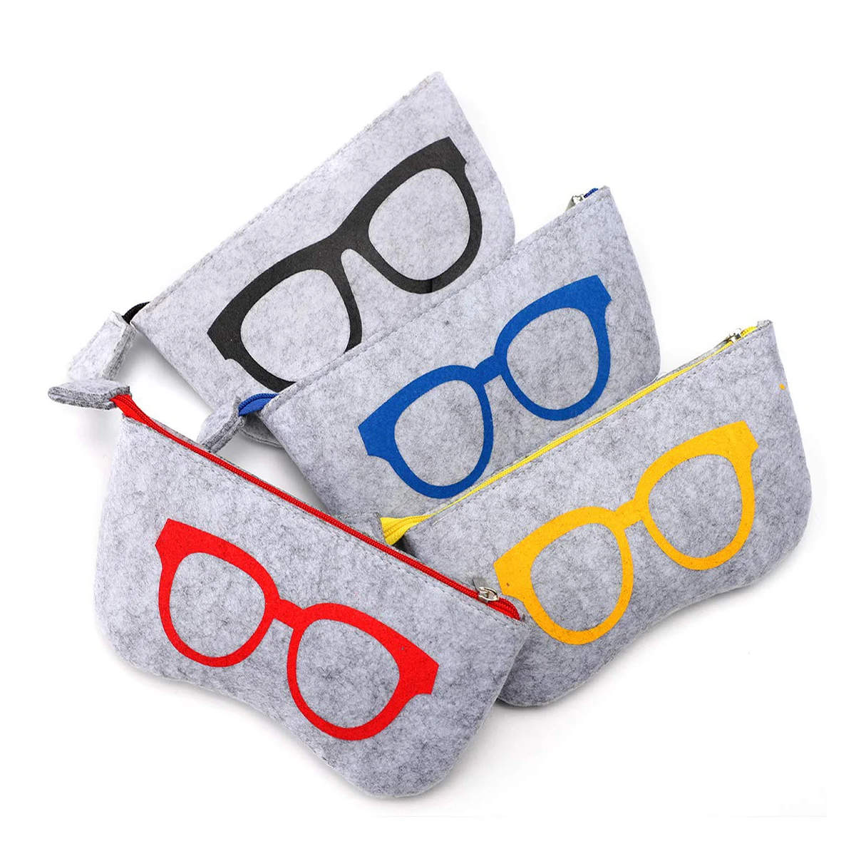 Wholesale Cheap Portable Eyeglasses Bag Makeup Storage Pouch Pen Case Soft Felt Zipper Purse Glasses Bag For Custom Logo Print