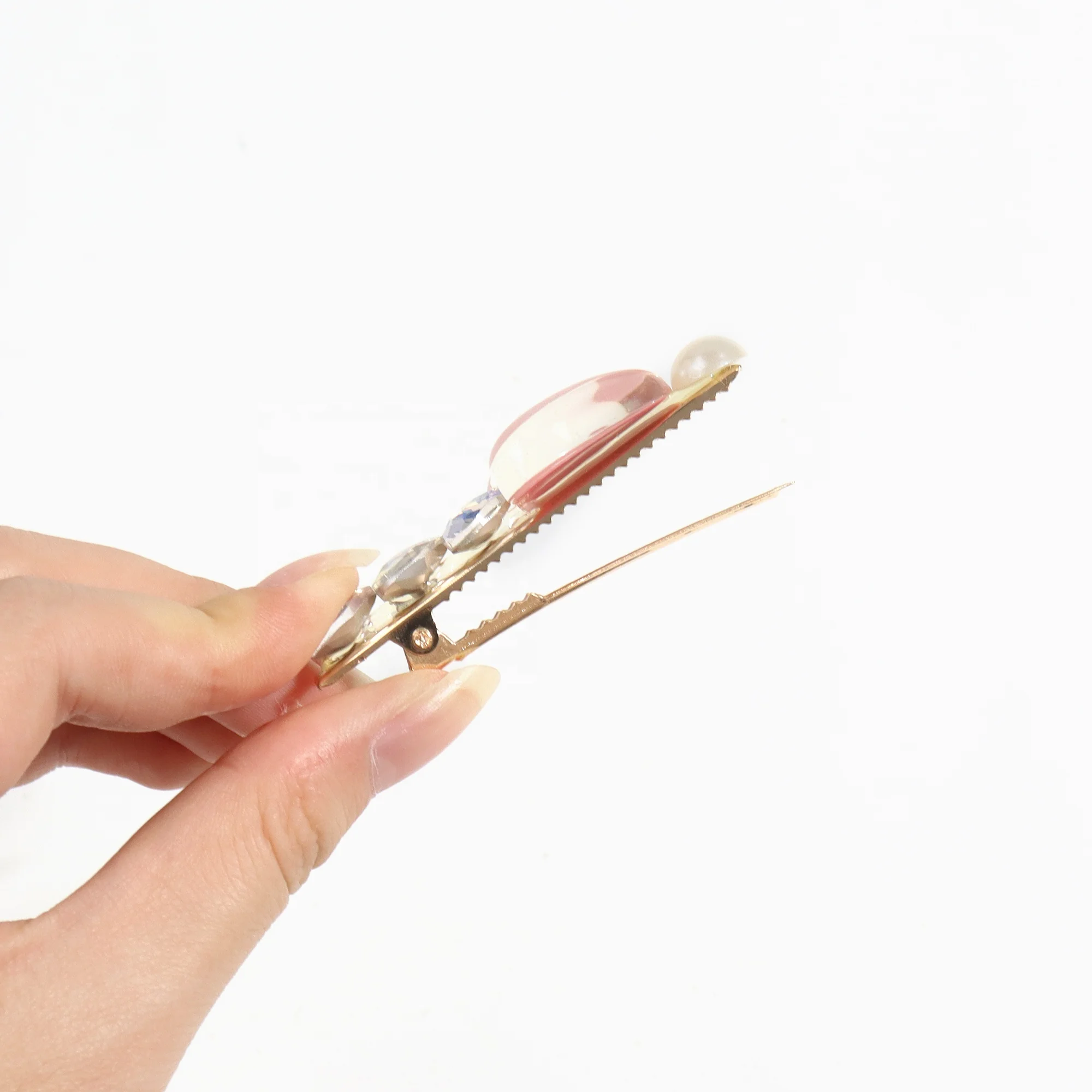 B.PHNE bangs One word clip Pearl glitter hairpins sweet white heart alligator hair clips 2pcs set for women girls