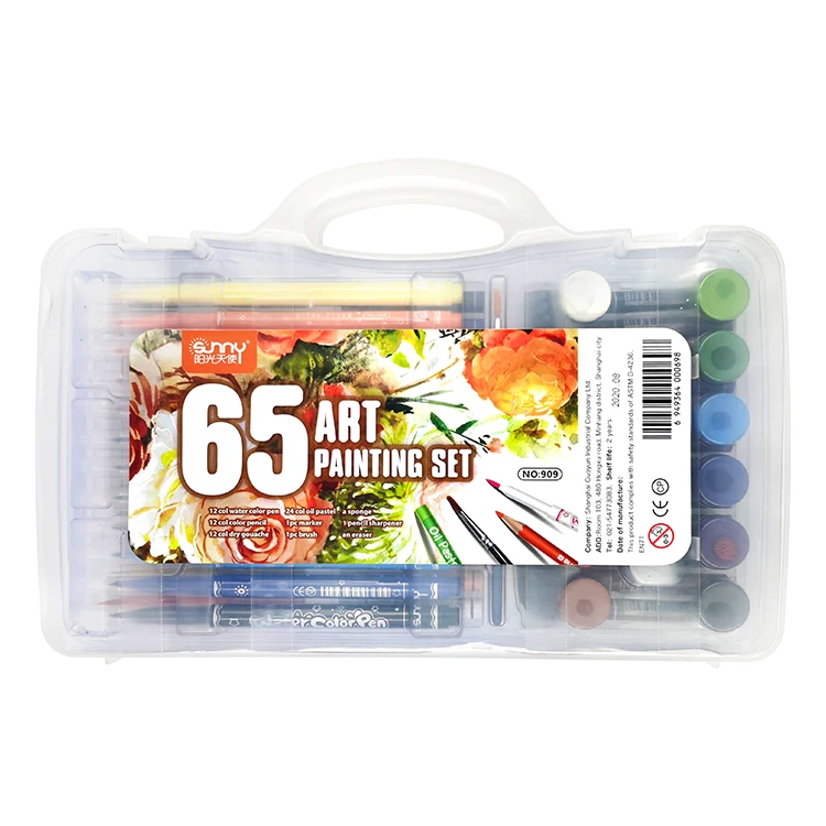 65 pcs art markers colored pencils art set kids Painting Drawing Deluxe Kids Art Set