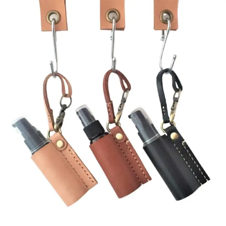 Hot Leather Hand Sanitizer Holder Gel Spray Holder Pouch Bag Spray Dispensing Bottle Case Leather Craft Bag Keychain