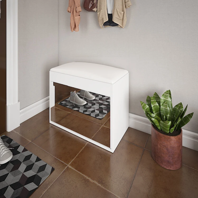 Foldable floor shoe cabinet in the door, three-layer storage cabinet with large capacity mirror