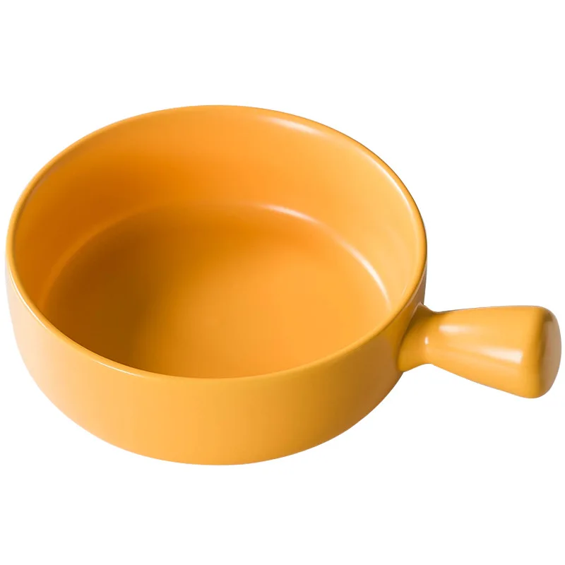 Onsin Restaurant Kitchen Round Ceramic Soup Bowl Korea Style Cookware With Single Handle Speckle Design Porcelain Soup Bowls