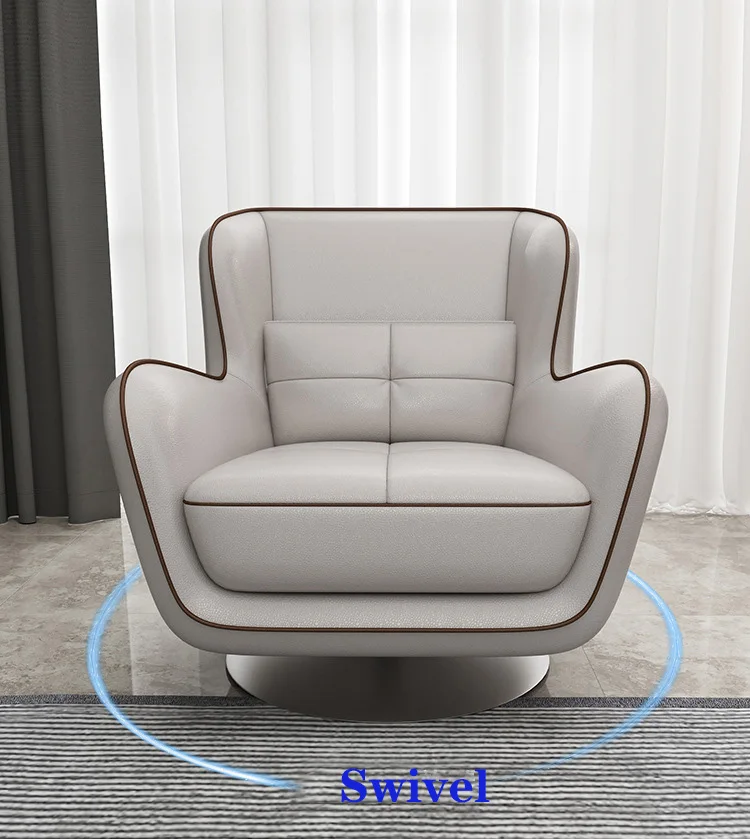 Nordic Luxury Leather Beige Swivel Sectional Curved Couch Living Room Sofas