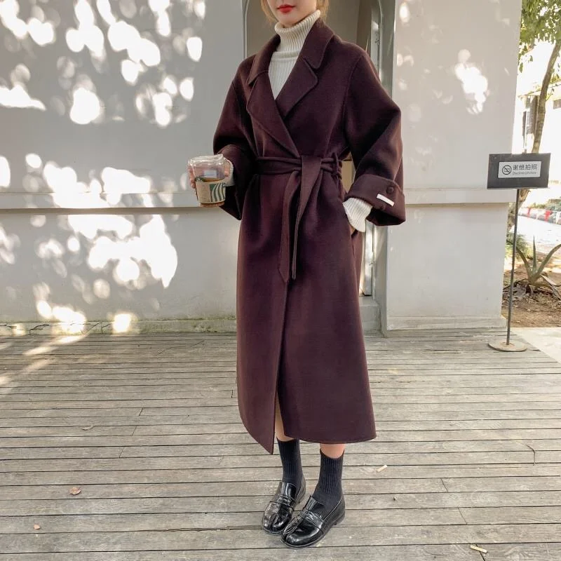 Women New Fashion Double-sided Slim Elegant Cashmere Fur Coat