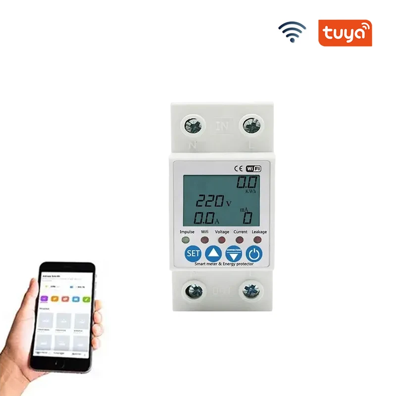 ZOII Manufacturer TUYA WIFI Smart Circuit Breaker Adjustable Voltage Protector 40A 63A 230V Tuya Energy Meter Earth Leakage