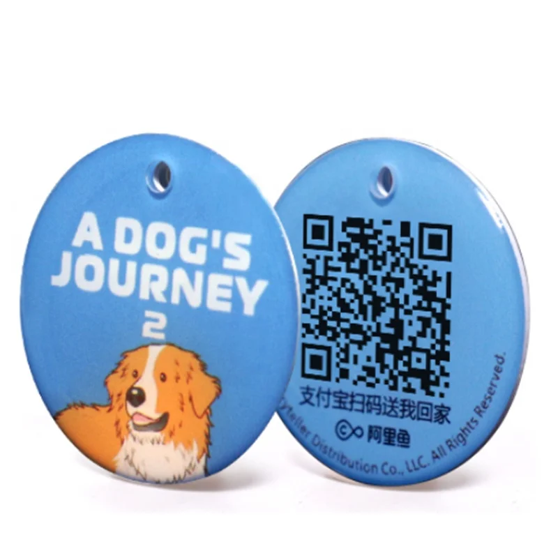 Wholesale Customized Animal ID Tag PVC with Epoxy Pet name Tag Personalized Barcode QR Code NFC plastic cat collar tag