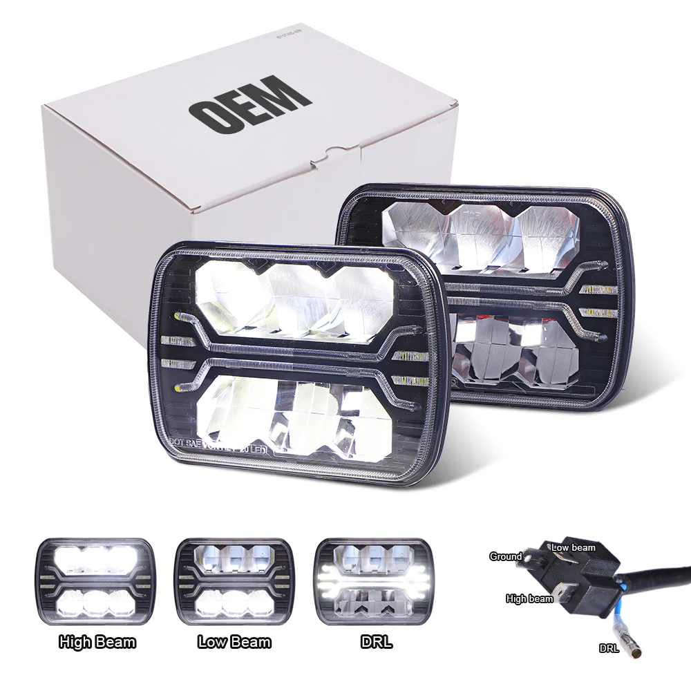Car Accessories 5X7 7X6 80W Square Headlight Headlamps For Jeep Wrangler Yj 1986-1995 For Jeep 1984-2001 Cherokee Xj