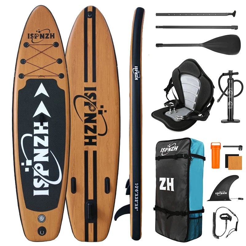 Huaning Paddleboard Manufacturer Wood Grain Sup Inflatable Surfboard Stand Up Paddle Board