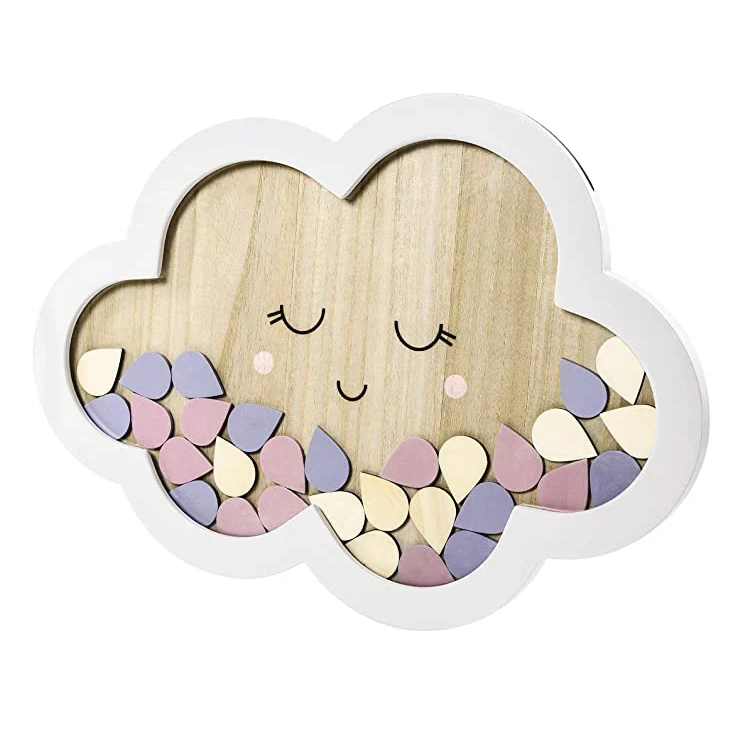 Unique Baby Shower Guest Book Alternative Wooden Frame with Raindrops Party Decoration Gift GuestBook