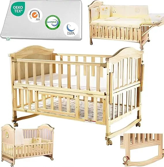 Wholesale High Quality Mini Baby Crib 4 in 1 Convertible with Memory Foam Mattress Included Wood Baby Crib