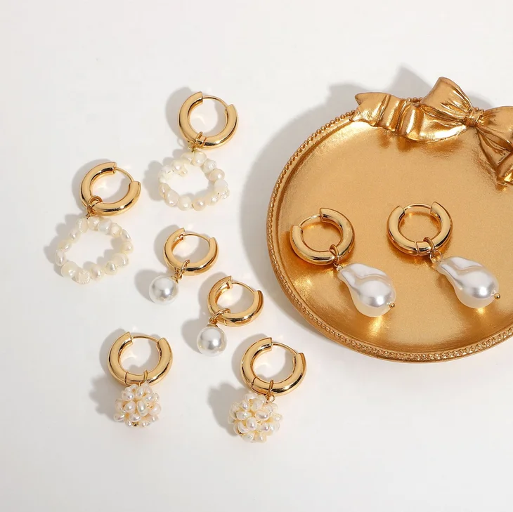 Accessories Women Permanent Jewelry Handmade Opal Huggies Hoop Earrings Brass Asymmetric Bead Earrings