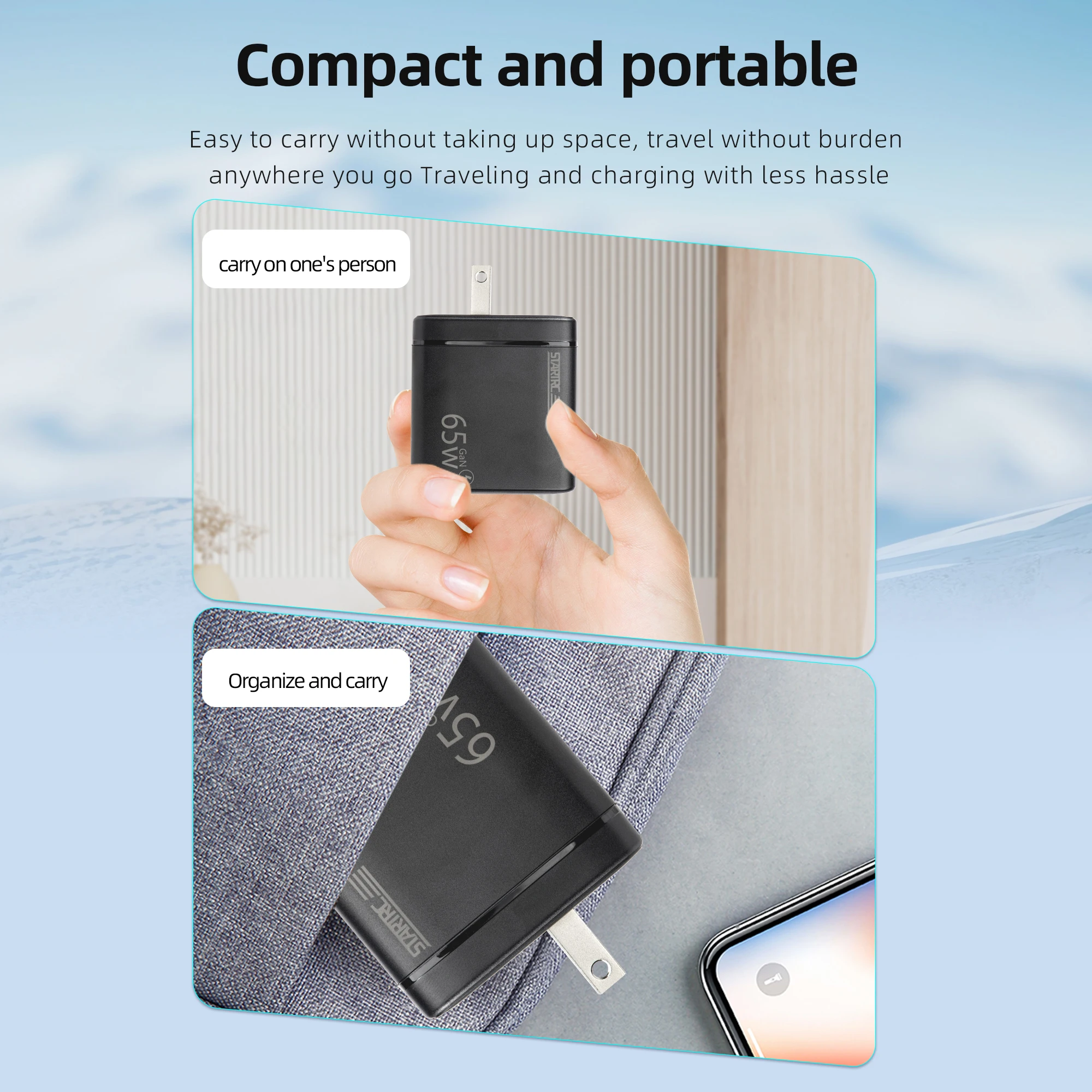 STARTRC 65W GAN Constant Voltage Charger PD Charging Type C Port Fast Charging for Mini4 Pro Air3 Mavic 3 Pro Pocket 3 Avata2