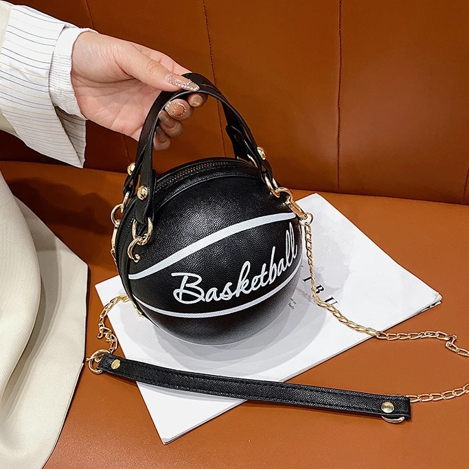 Women Basketball Shaped Cross Body Messenger Bag Purse Tote Mini Shoulder PU Leather Round Handbag   bags women handbags ladies