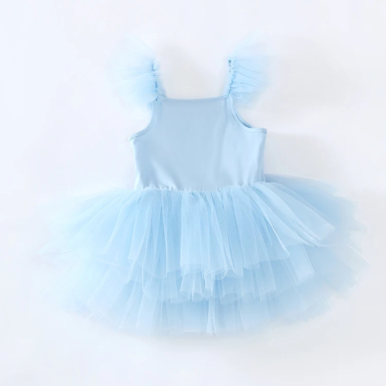 Kids girls  ballet tutu dress clothes suit blue dance festival party  daily  puff sling sleeveless summer custom tulle dress