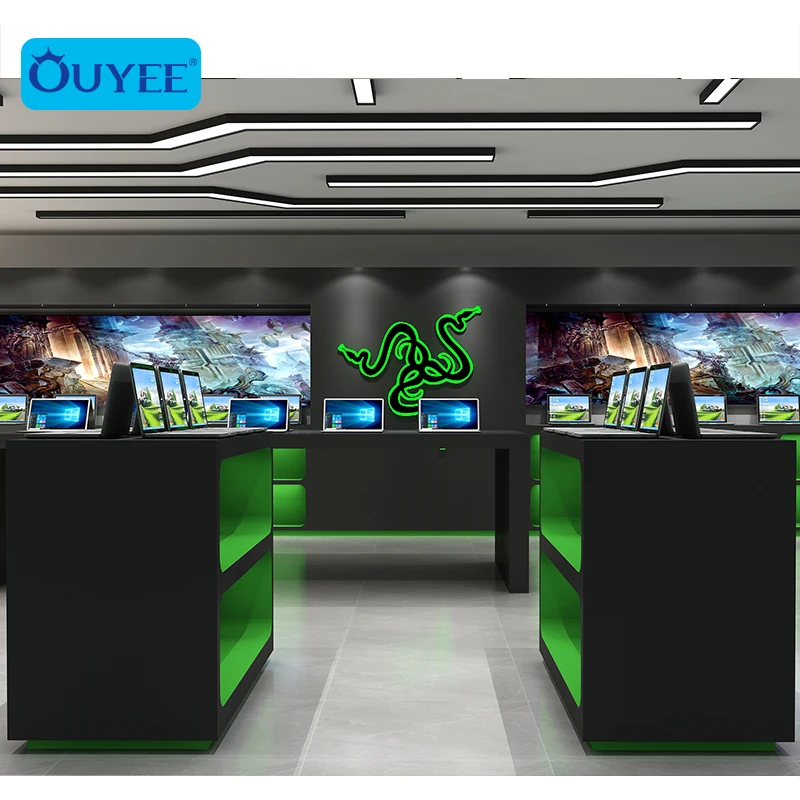 Custom made elegant  laptop display cabinet design counter computer table laptop showroom design