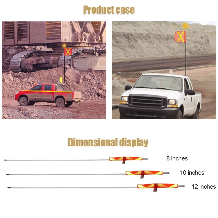 Customized Heavy Duty Mining Safety Whips Flag Pole Light With Spring Antenna Used In Mine Site For Warning Led Whip