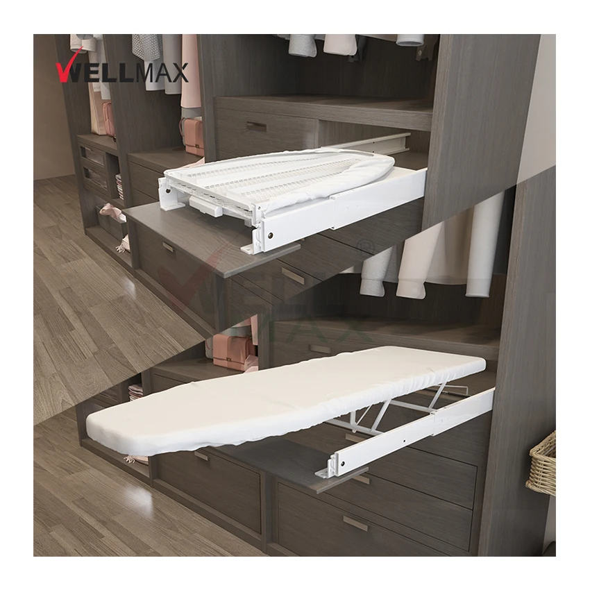 WELLMAX Multifunction Folding Ironing Table Wardrobe Built-In Foldimate Ironing Board with Cover and Pad
