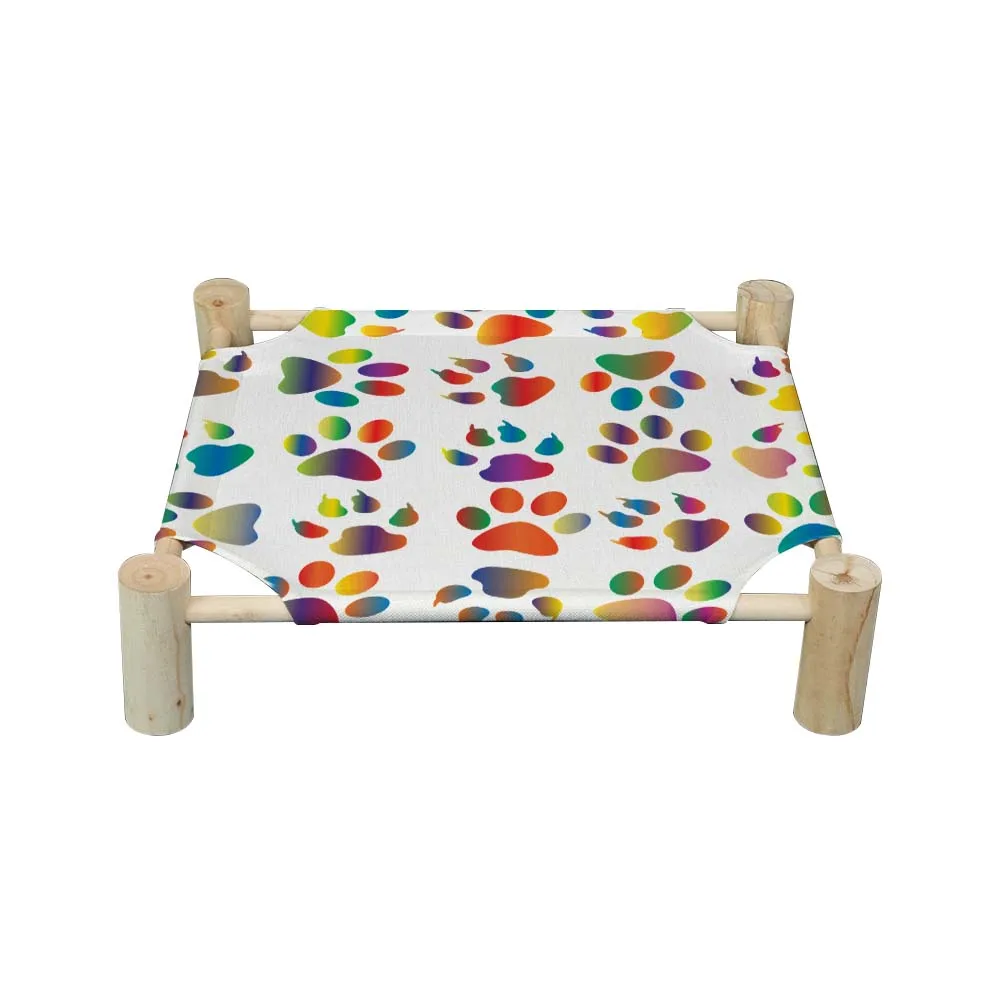 Washable Breathable Linen Fabric Small Pet Bed Square Elevated Cat Hammock with Wooden frame Sublimation Blank Pet Bed