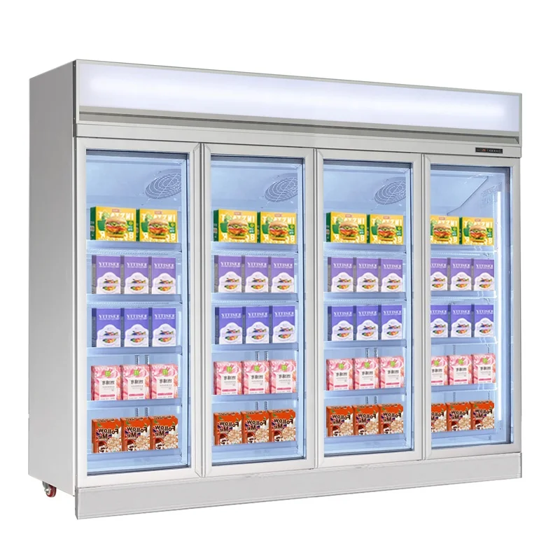 big freezer standing commercial chiller 4 doors ice cream cooling cabinet upright refrigerator with screen