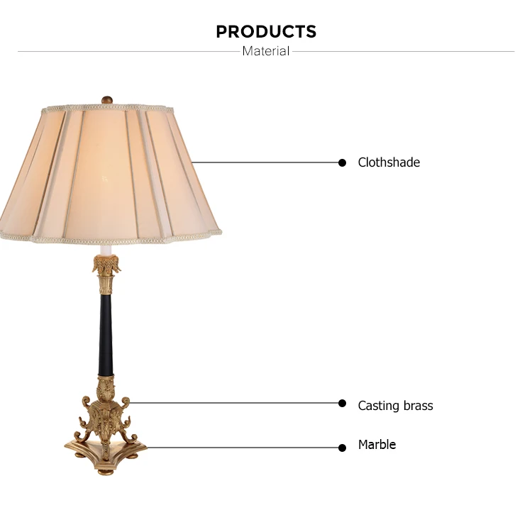 European Vintage Solid Lost Wax Brass Bedside Black Marble Decorative Antique Table Lamps