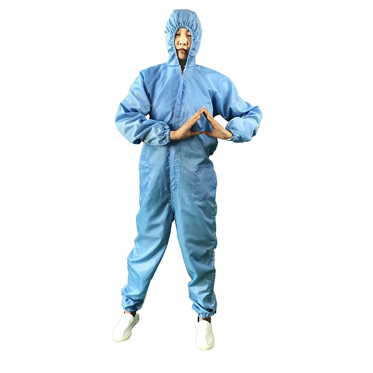 Reusable Cleanroom Workwear ESD Working Uniform Antistatic Washable Hooded Coverall