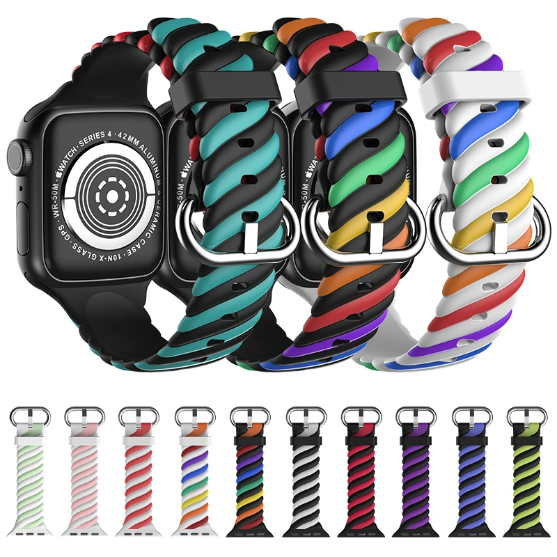 IN STOCK colorful watch strap adjustable silicone rubber wristband sport watch bands for apple smart watch series