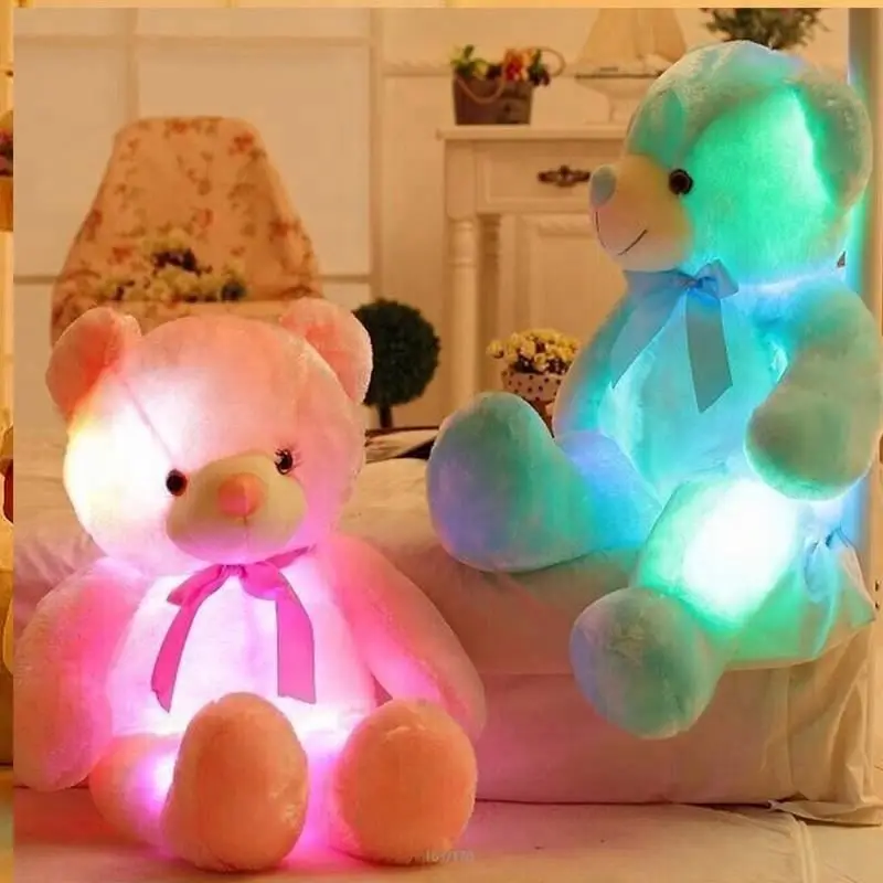 2018 Hot Customized Lovely Colorful Stuffed Teddy Bear Doll Led Light Up Bear Plush Toy With Love Heart Kids Gift