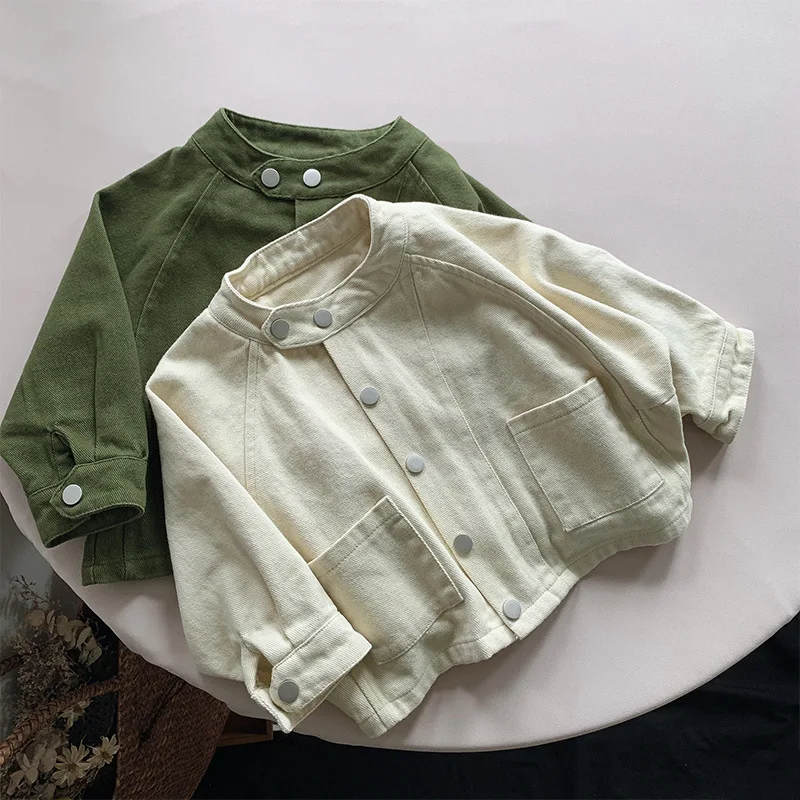 Korean Style Spring Autumn Kids Outwear Jacket Plain Color Children Girls Boys Batwing Sleeve Coat