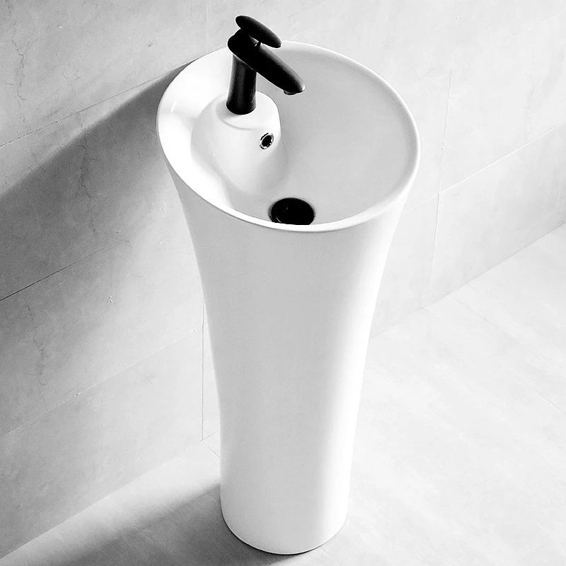Hot Sale Ceramic Sanitary Ware Freestanding One Piece Modern Hand Wash Pedestal Sink