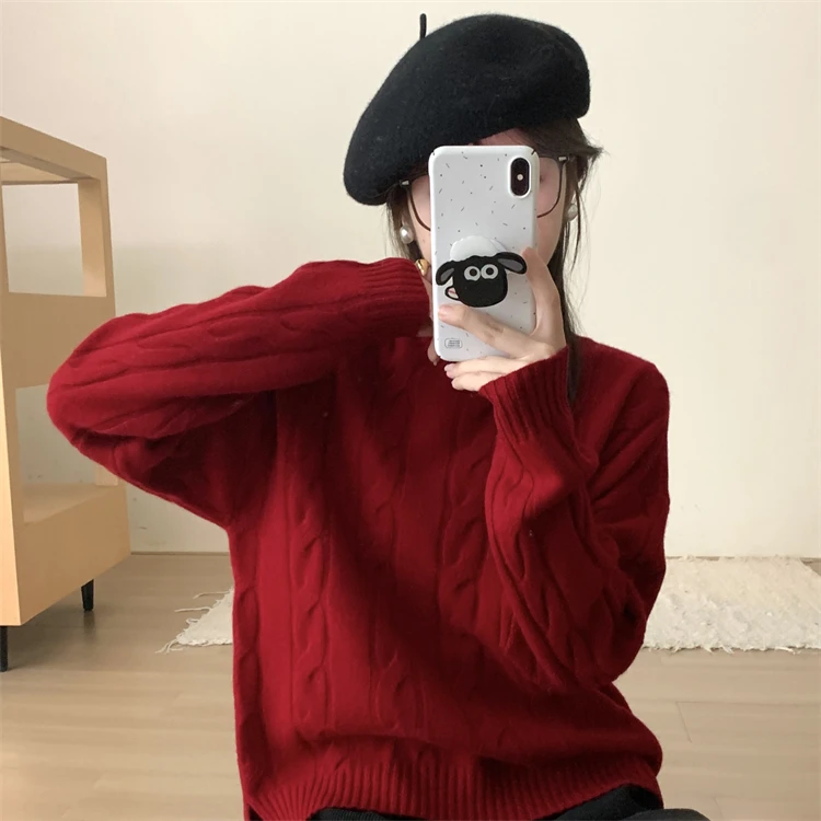 2024 winter Woolen womens cardigan Round Neck Custom Sweater womens sweater crew neck