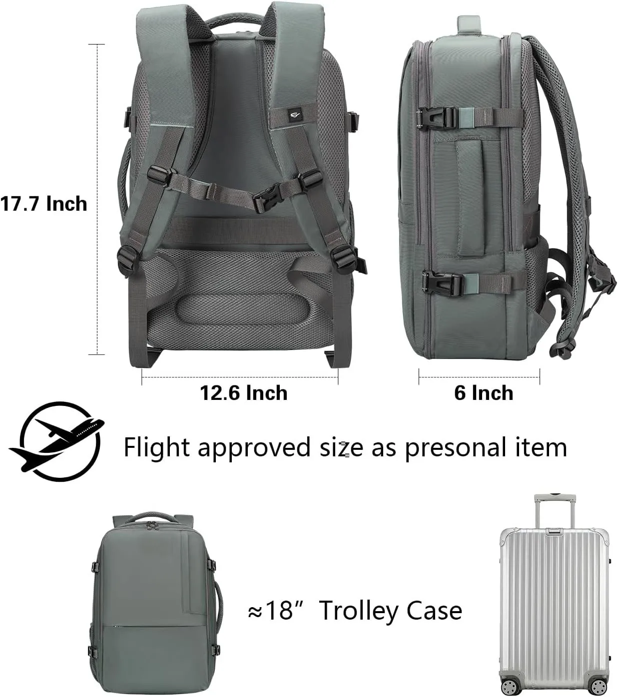 Large Waterproof Convertible Personal Item Flight Approved College Travel Backpack Laptop Carry On Backpack  for Men & Women