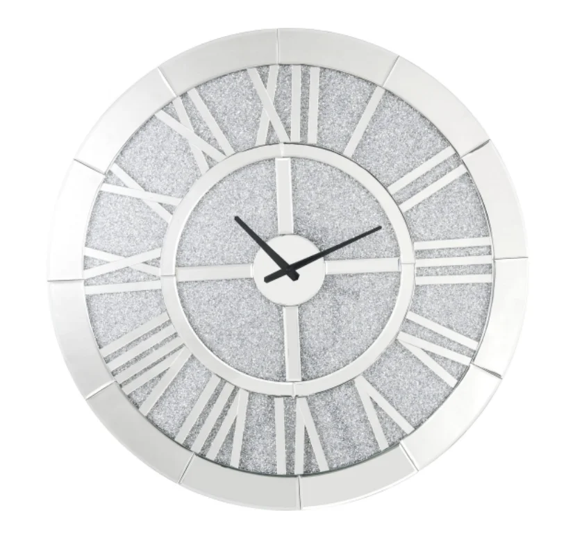 custom size crushed diamond decor clock glass wall clocks luxury sublimation clock wall decorative diamond-crush furniture
