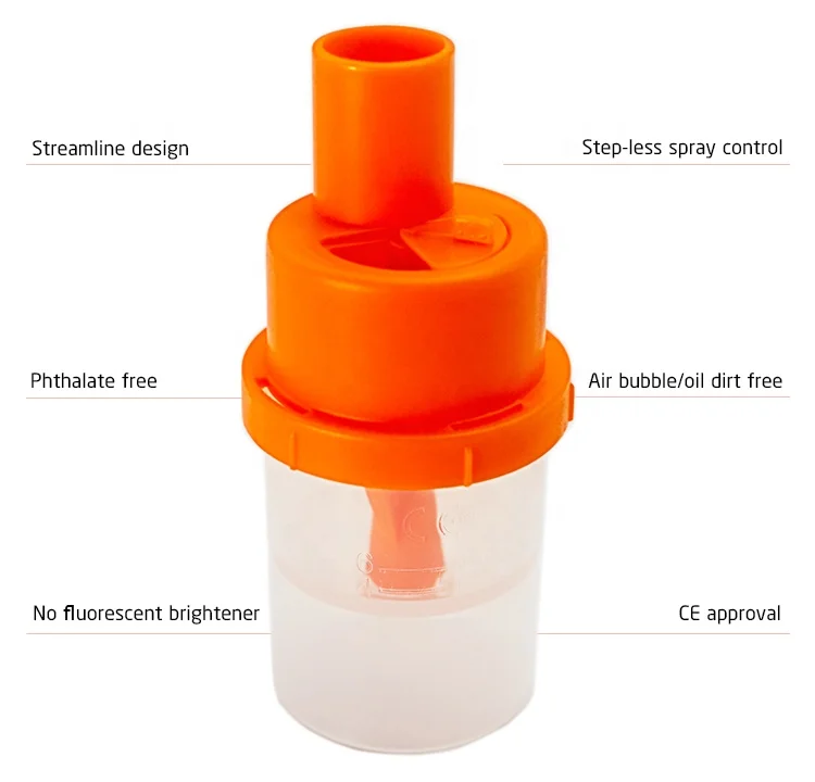 Homecare Grade Hospital Compressor Disposable Liquid Medicine Nebulizer Cup PP Kaiyi Handheld Adult Baby Child 6cc Orange Ce