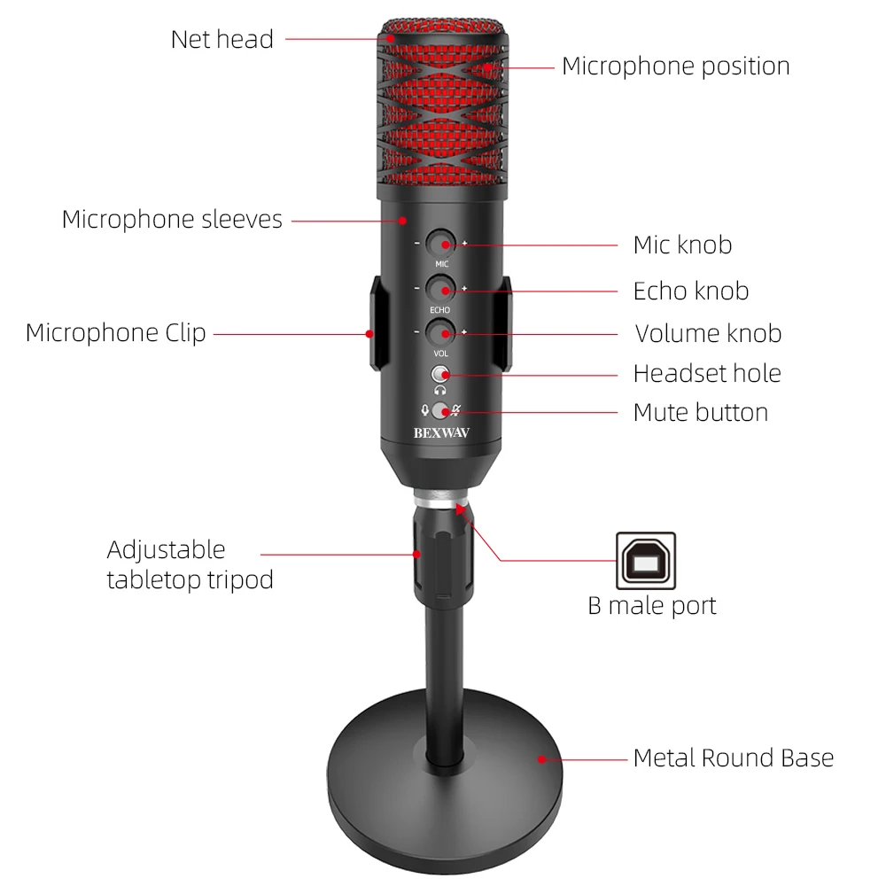 Cardioid Desktop Condenser PC USB Computer Microphone for Voice Over Skype YouTube Videos Vocal Recording Mic