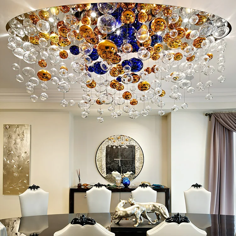 Customize colored glass bubble ball large hanging chandelier banquet halls restaurant hotel lobby decorative lighting