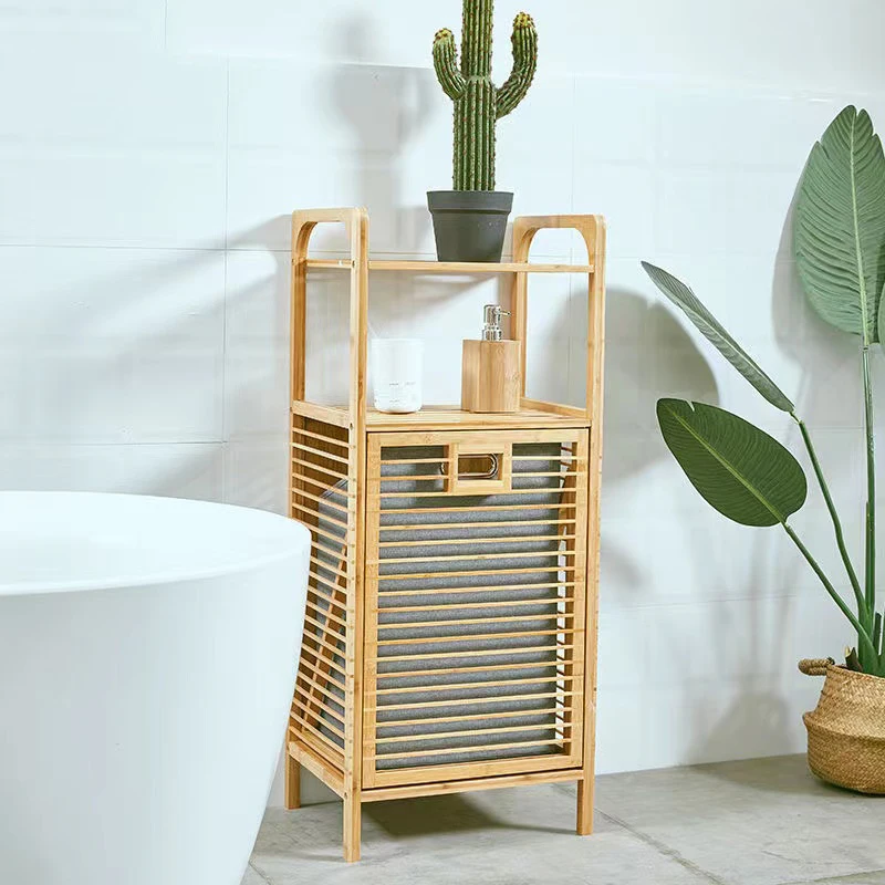 Factory Custom Foldable Canvas Laundry Hamper Bamboo Laundry Basket with Shelves