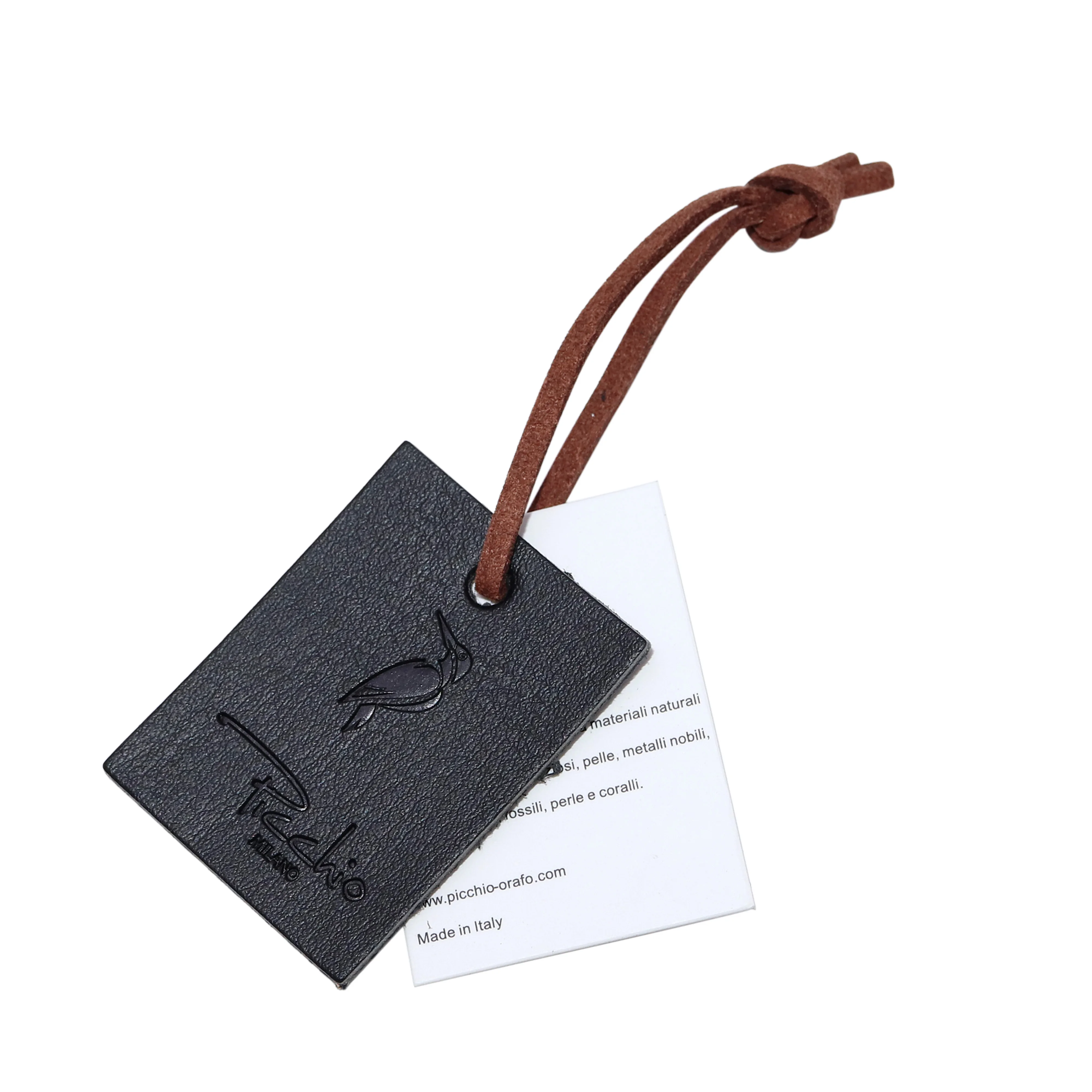 Top Quality Black Color Embossed Logo PU Leather Hang Tag With Ball Chain