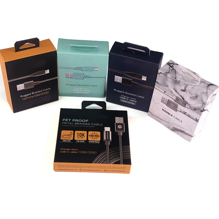 Charge-Sync Usb Cable Paper Box Custom Usb Cable Packaging Box Usb Cable White Paper Box Packaging