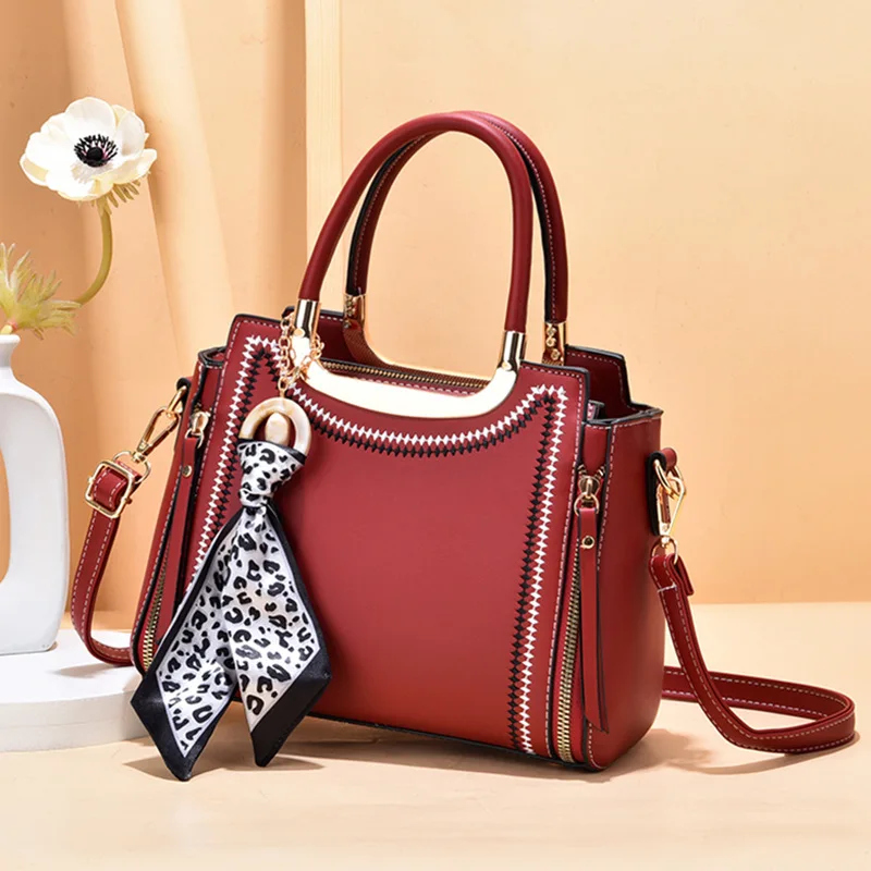 Pu Leather Crossbody Private Logo Zipper Stylish Big Custom Women Hand Bags With Scarfs