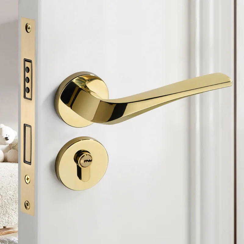 Wooden Door Locks Handle Set Zinc Alloy Mortise Silent Lock Modern Luxury PVD Golden Lever Door Handle for Interior Doors