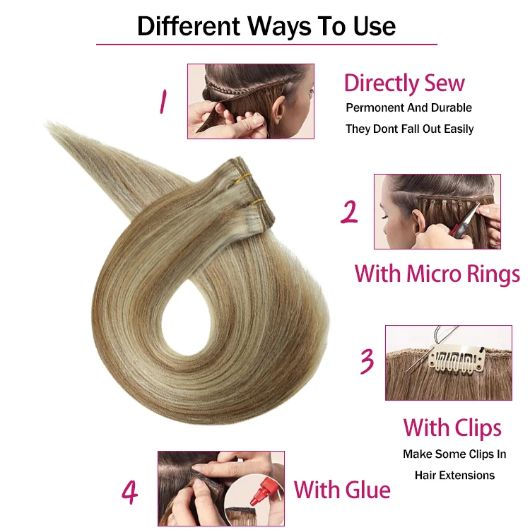 FH Double Drawn  Russian Human Hair #m4-613 Color Cuticle Aligned Machine Weft Hair Extension