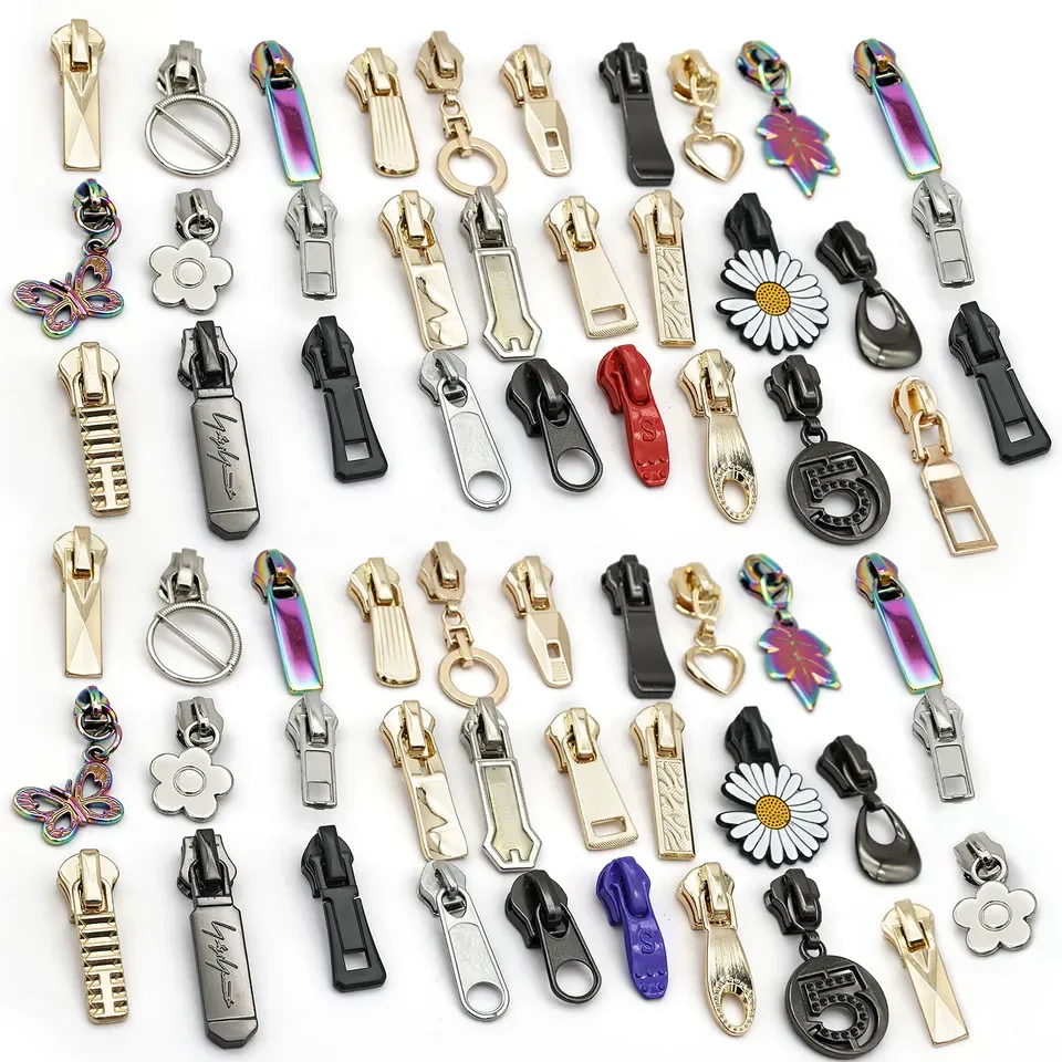 Zipper Manufacturer Custom Shape Multiple Styles Zipper Pull Tabs 3# 5# 8# Metal Zipper Slider Head For Garment Bag Pants