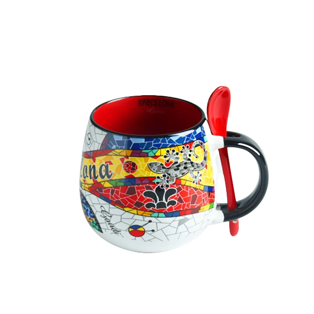 Souvenir  Ceramic Coffee mug Creative spoon mug  Barcelona city printing mug