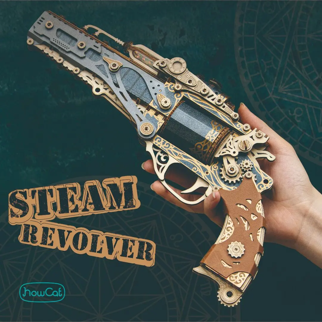 Wood Puzzle Model Kits Toys For Children Kids Girls Birthday Gift MODEL DIY 3D Wooden Puzzle Steam Revolver Assembly